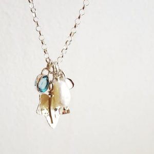 Silver ivy and heart necklace with topaz and pearl 2017