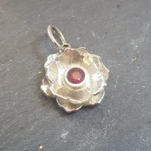 Silver rose and ruby necklace 2016