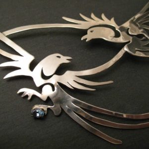 The two magpies necklace. Silver, gold and topaz 2011