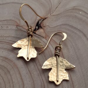 Hawthorn leaf earrings in sterling silver and yellow gold vermeil