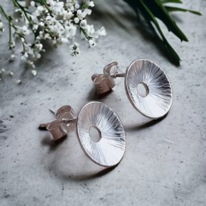Silver engraved circle stud earrings