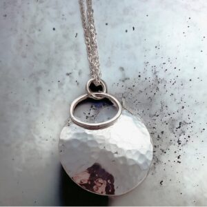 Silver large hammered circle necklace