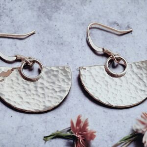 Silver hammered fan earrings