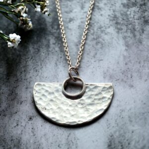 Silver large hammered fan necklace