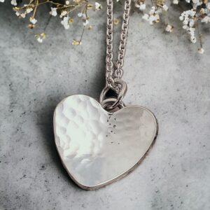 Silver hammered heart necklace