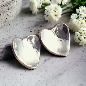Silver dainty hammered heart stud earrings