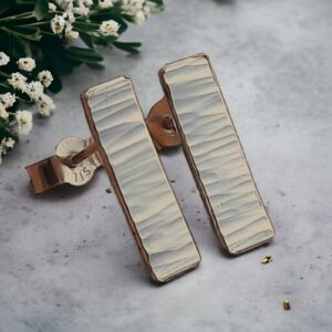 Silver hammered rectangle stud earrings
