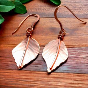 Silver Hazel leaf earrings with rose gold vermeil