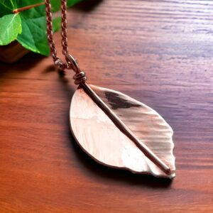 Silver Hazel leaf necklace with rose gold vermeil