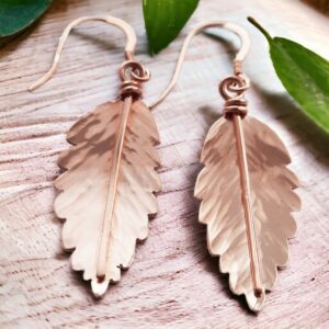 Rowan leaf earrings in silver with rose gold vermeil