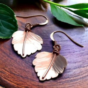 Birch leaf earrings in sterling silver with rose gold vermeil