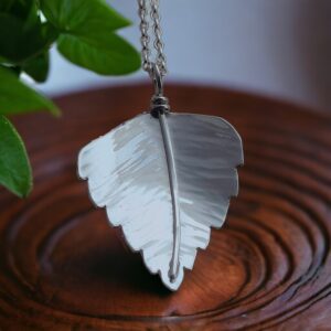 Birch leaf pendant in sterling silver