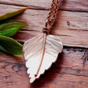 Birch leaf pendant in silver with rose gold vermeil