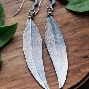 Silver long willow leaf earrings