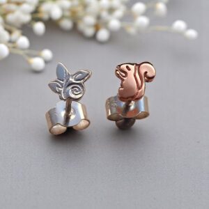 Silver and copper red squirrel stud earrings
