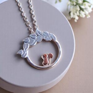 Hand made sterling silver and copper Red Squirrel necklace