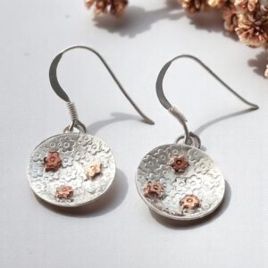 silver and copper buttercup earrings