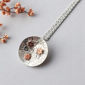 silver and copper buttercup necklace