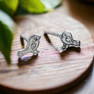 Handmade silver tiny bird earrings
