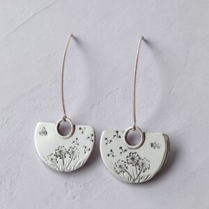 Dandelion and bee sterling silver handmade semi-circle earrings