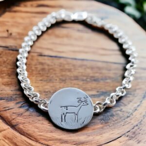 Silver red stag bracelet
