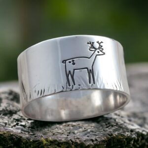 silver red deer stag ring