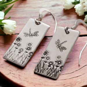 Silver daisy and dragonfly earrings