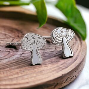 small silver mushroom stud earrings