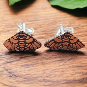 Tiny copper and silver moth stud earrings
