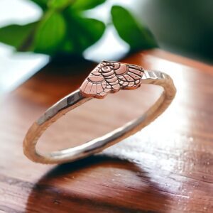 Silver and copper moth stacking ring