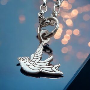 silver handmade flying swallow necklace