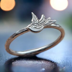 Silver handmade flying swallow stacking ring