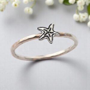 Silver starfish stacking ring