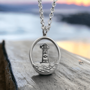Silver lighthouse oval necklace