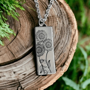 silver long sunflower necklace