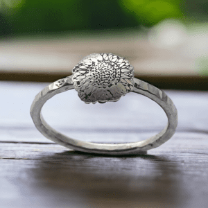 Silver sunflower stacking ring