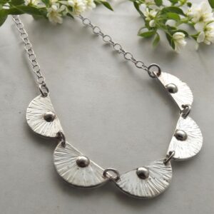 Handmade silver engraved semi-circle necklace