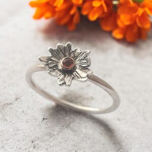 Silver and Mexican fire opal ring