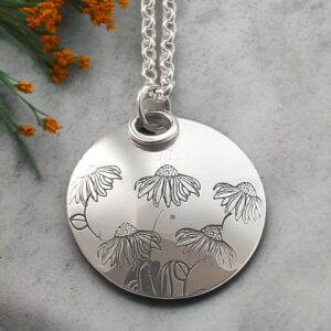 silver echinacea circle necklace