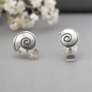 Dainty silver Ammonite stud earrings
