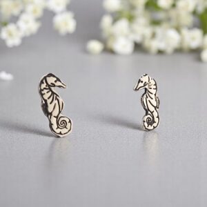 Dainty silver Seahorse stud earrings