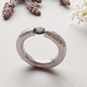 tension set silver smokey quartz ring