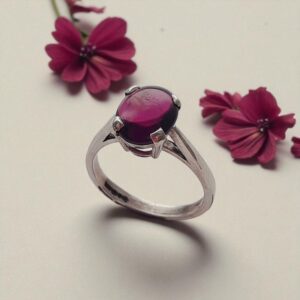 sterling silver ring with large garnet gemstone