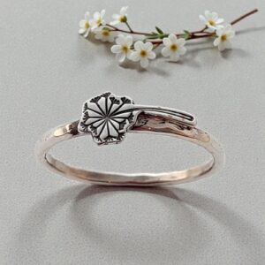 Handmade sterling silver dandelion clock stacking ring