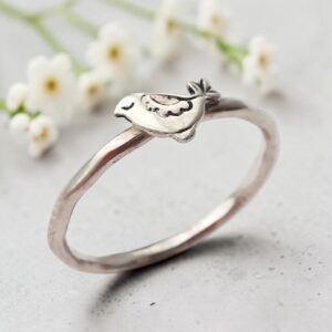 Handmade sterling silver robin stacking ring