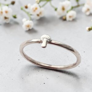 Bolete mushroom silver stacking ring