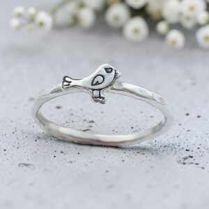 Handmade sterling silver robin chick stacking ring