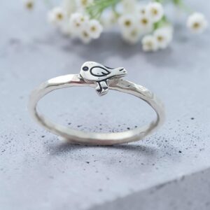 Handmade sterling silver robin chick stacking ring