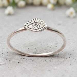 Handmade sterling silver eye amulet stacking ring