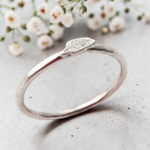 Handmade sterling silver fern stacking ring